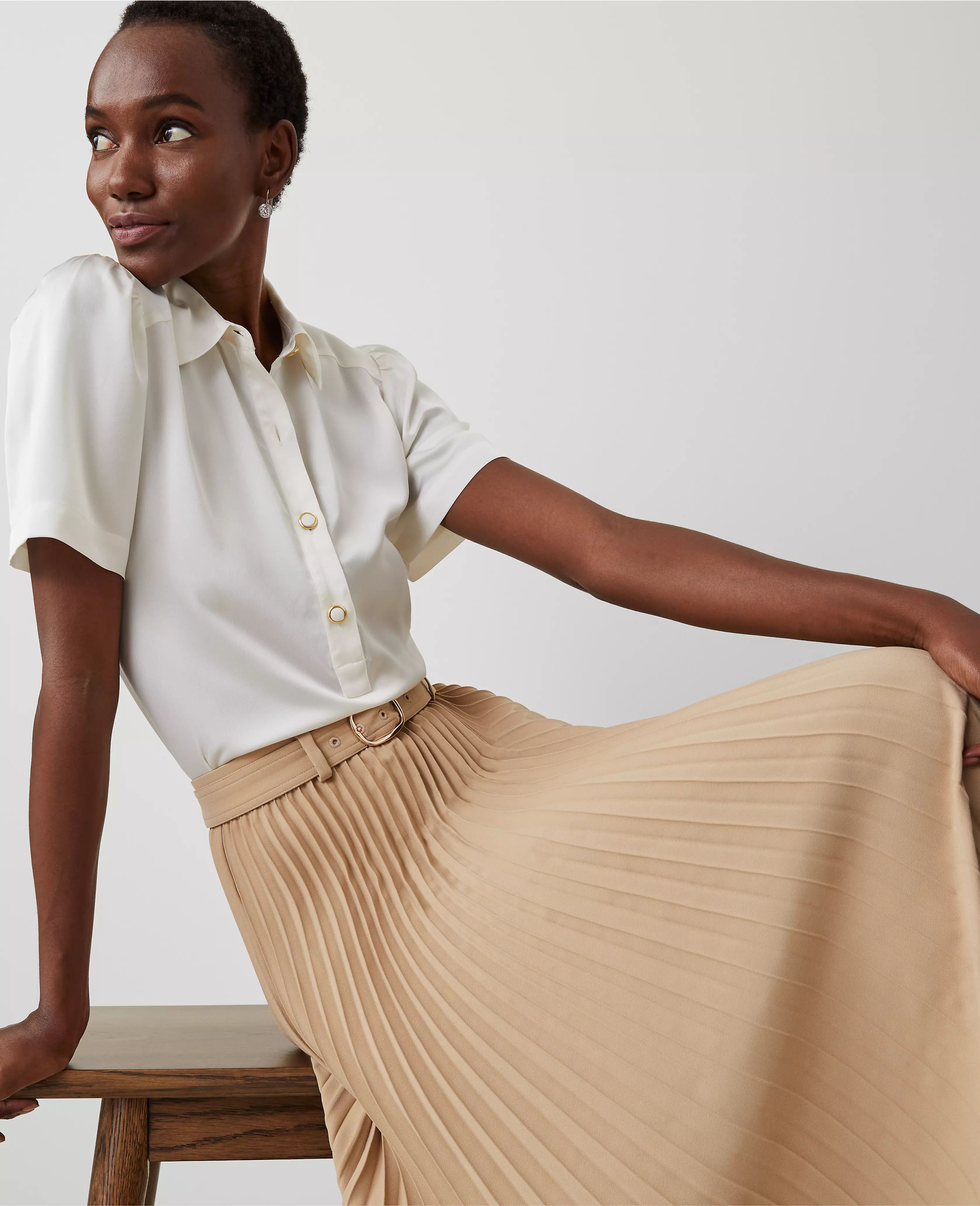 Belted Pleated Midi Skirt | Ann Taylor (US)