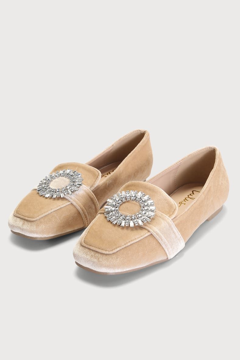 Vivalay Champagne Velvet Rhinestone Loafers | Lulus (US)