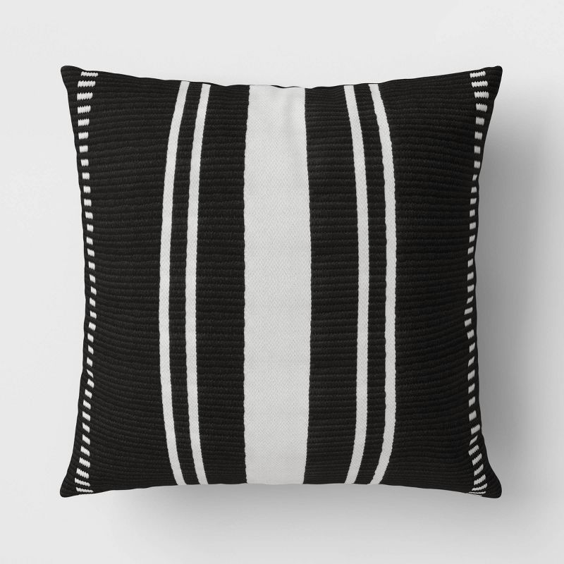 Striped Woven with Roped Trim Outdoor Throw Pillow Black - Project 62™ | Target