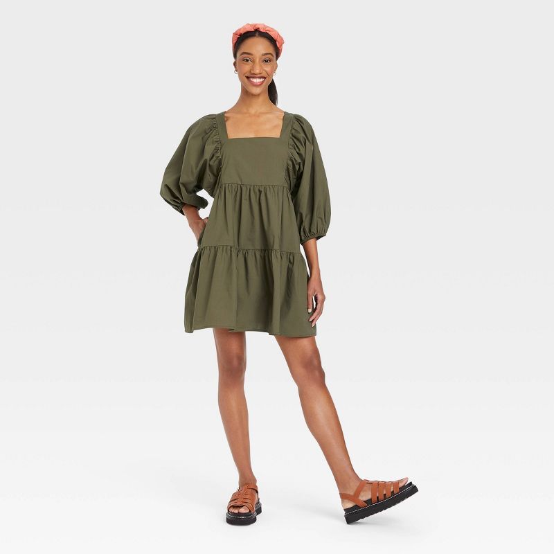 Women&#39;s Short Sleeve A-Line Dress - A New Day&#8482; Olive XS | Target