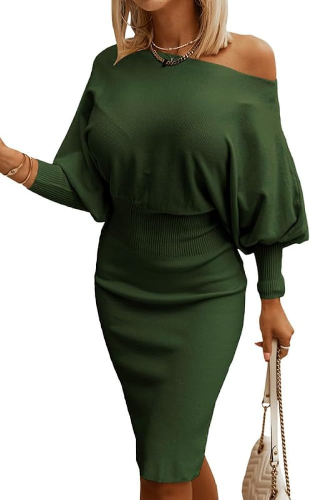 Dokotoo Women's Elegant Off Shoulder Long Lantern Sleeve Sweater Dress Elastic Waist Bodycon Mini... | Amazon (US)
