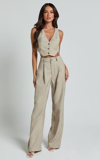 Izara Trousers - Mid Rise Relaxed Straight Leg Tailored Trousers in Oatmeal | Showpo (US, UK & Europe)