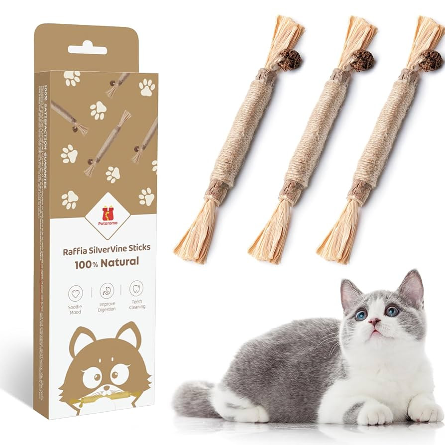 Potaroma 3 Pack Natural Silvervine Sticks Cat Toys, Catmint Silvervine Blend Sticks, Catnip Kitte... | Amazon (US)
