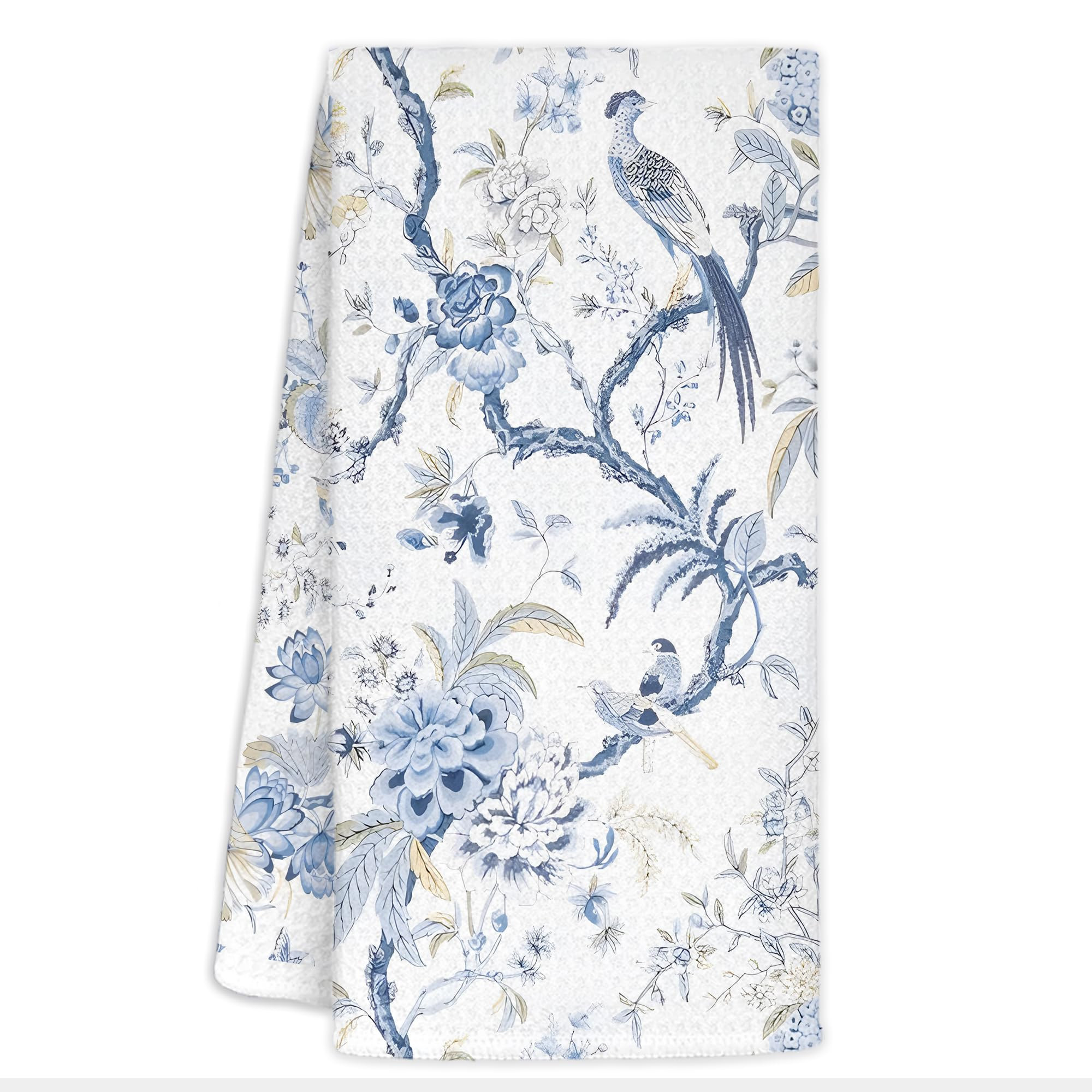 Blue and White Floral Chinoiserie Kitchen Towels, Chinoiserie Decor Dish Towels for Kitchen, Blue... | Amazon (US)