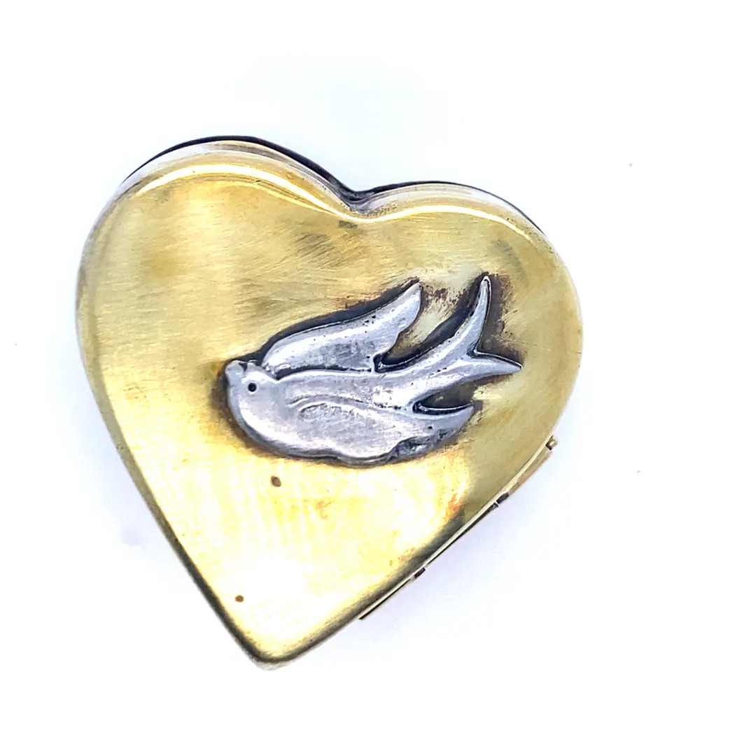 Heart Shaped Vintage Brass Pill Box with Silver Toned Dove on Lid That Opens | Etsy (US)