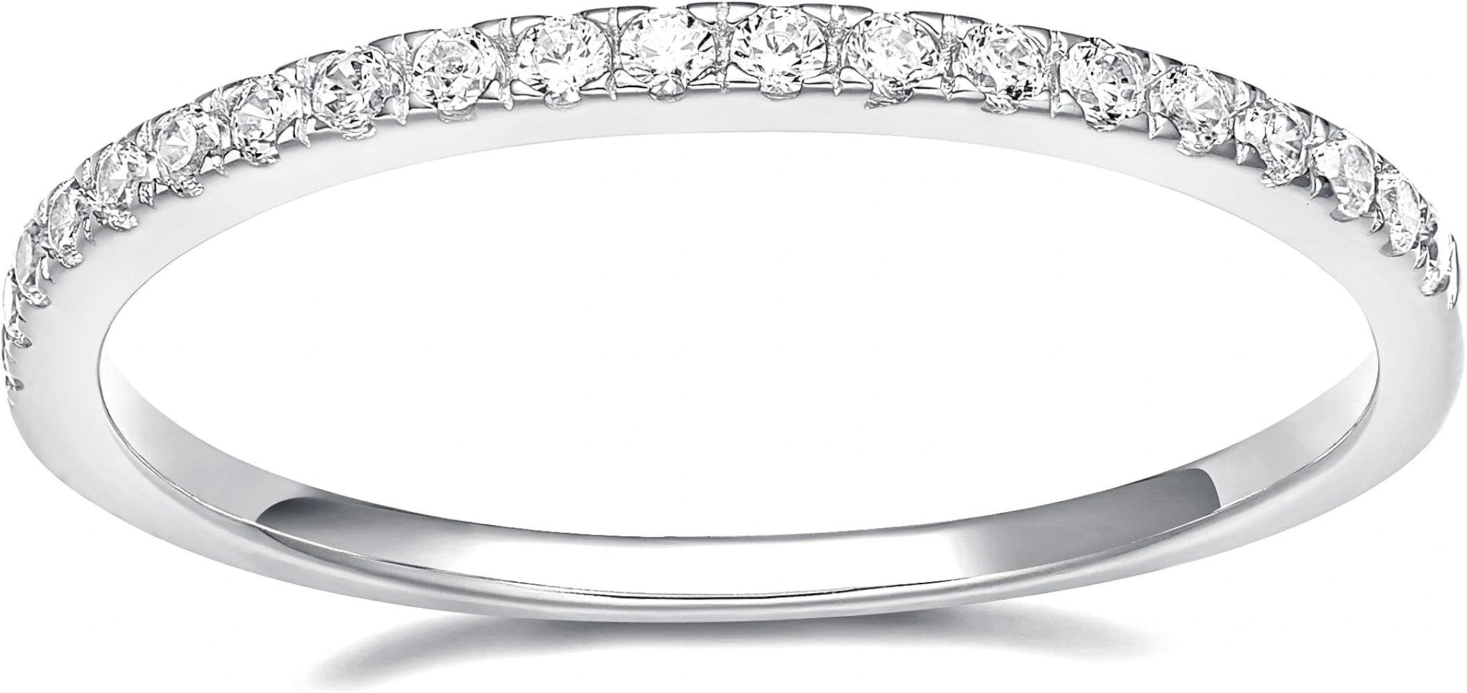 EAMTI 2mm Wedding Band Cubic Zirconia Half Eternity Stackable Brass Engagement Ring Size 3-13 | Amazon (US)