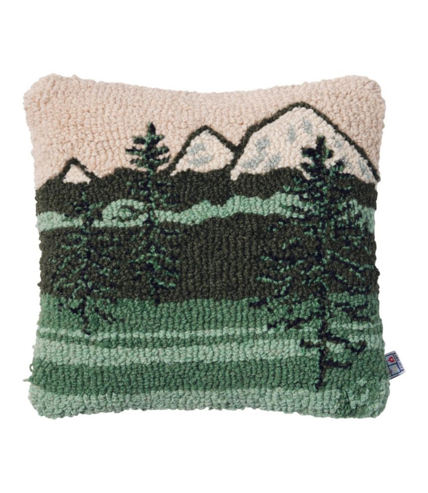 Wool Hooked Throw Pillow, Mountains, 14" x 14" Multi Color, Cotton/Wool | L.L. Bean