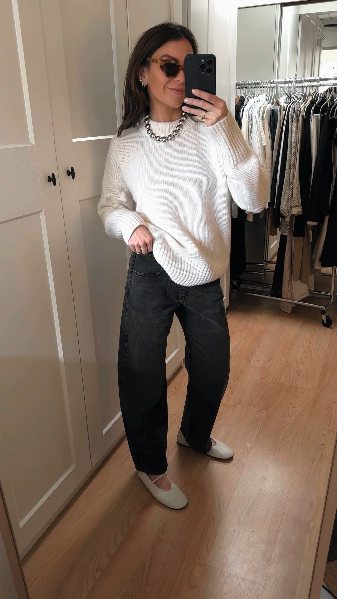 La Ligne code JESSI10. TTS sweater. 1 size down in barrel jeans. 1/2 size down in ballet flats. 