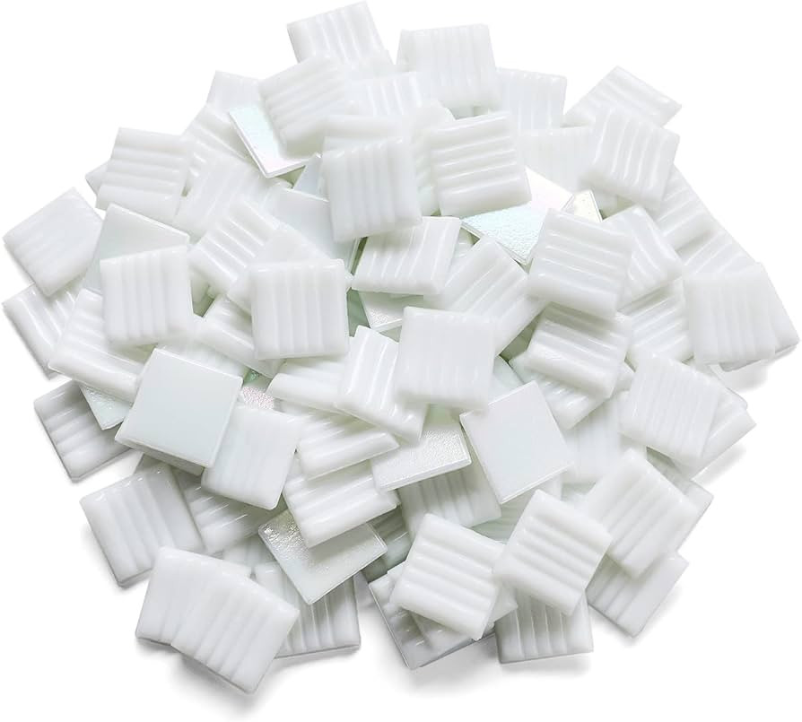 Lanyani 100 Pieces Iridescent White Metallic Glass Mosaic Tiles for Crafts, 3/4" Vitreous Mosaic ... | Amazon (US)