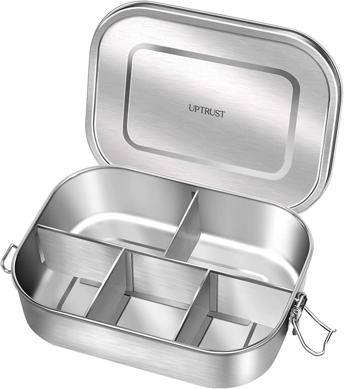 UPTRUST Stainless Steel Bento Lunch Food Box Container, 5-Compartment Large 1400ML Metal Bento Lu... | Amazon (US)
