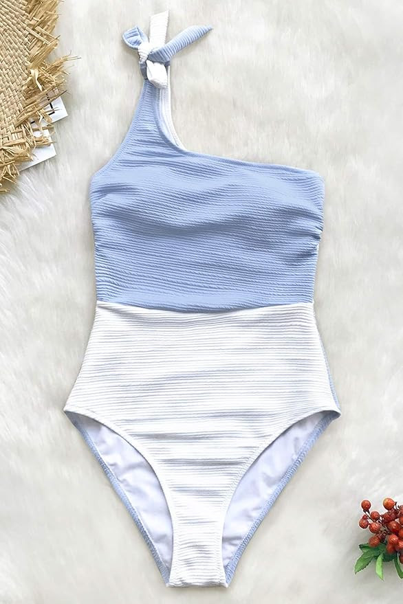 CUPSHE Women's One Piece Swimsuit Color Block One Shoulder Bowknot Bathing Suit | Amazon (US)