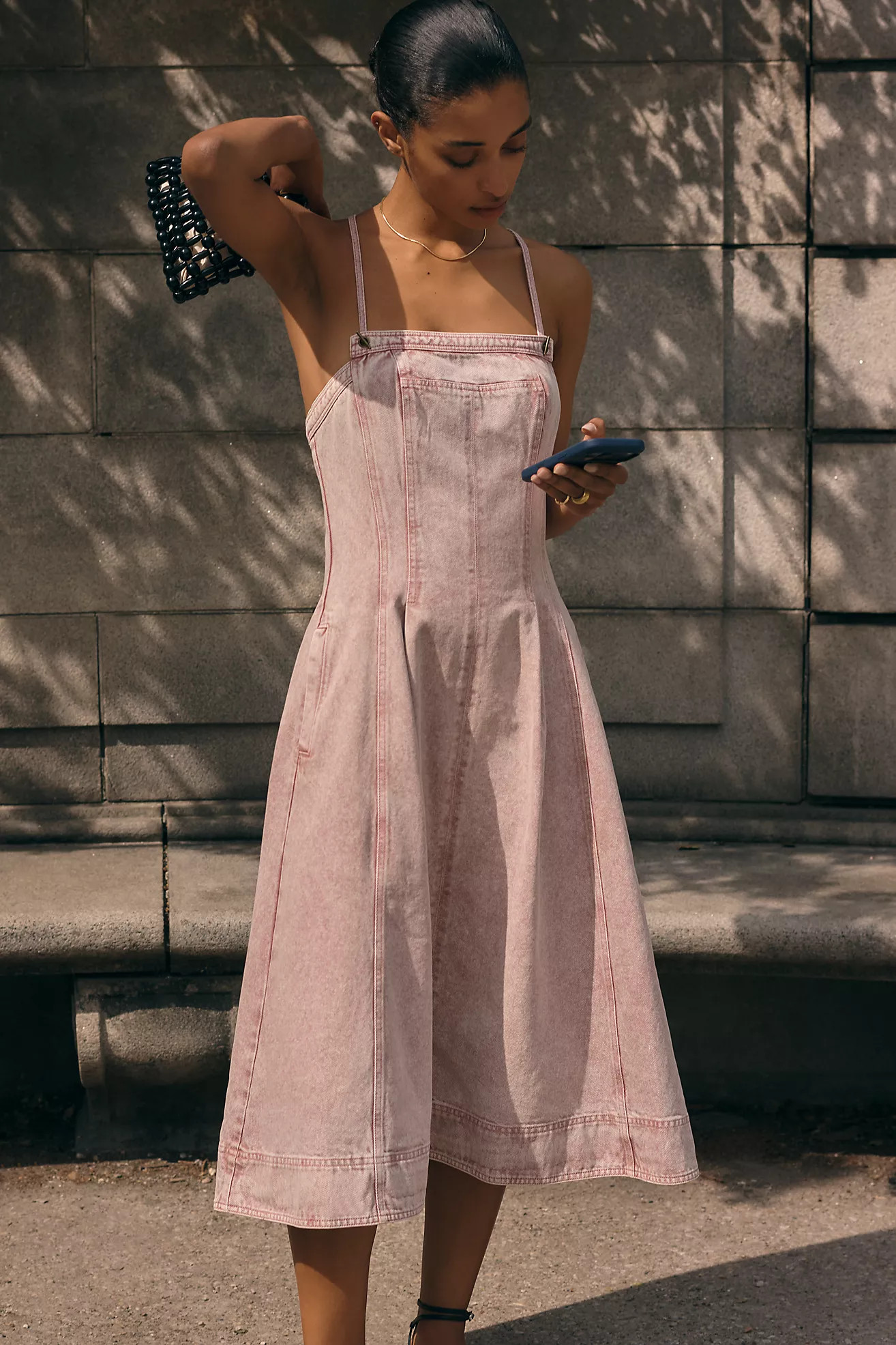 Pilcro Square-Neck Apron Denim Midi Dress | Anthropologie (US)