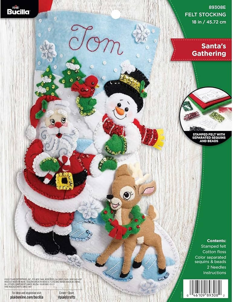 Bucilla, Santa's Gathering, Felt Applique Christmas Stocking, 18" | Amazon (US)