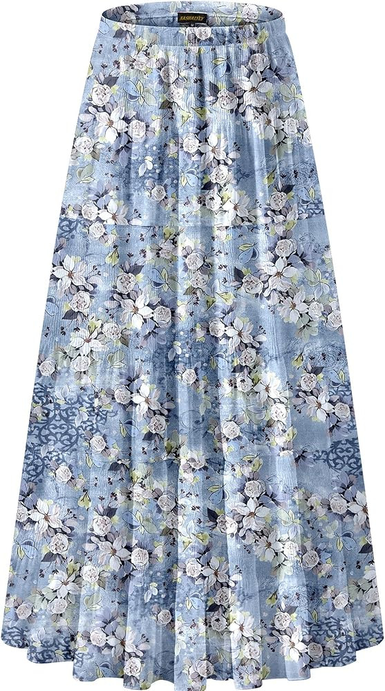 NASHALYLY Women's Chiffon Elastic High Waist Pleated A-Line Flared Maxi Skirts | Amazon (US)