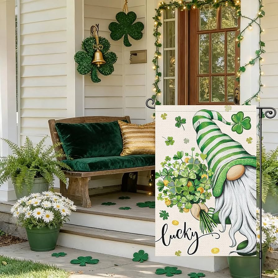Louise Maelys St Patrick's Garden Flag Gnome Lucky Shamrock Clover 12x18 Inch Double Sided Floral... | Amazon (US)