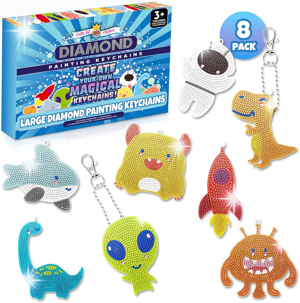 8 Diamond Painting Keychains Kit for Boys Crafts - Gem Art Kits for Kids Gem Painting Kit - Kawai... | Amazon (US)