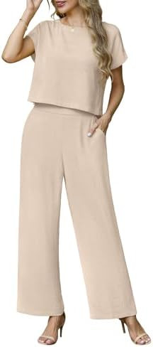 Lepunuo 2 Piece Sets for Women Summer Cap Sleeve Crop Top Wide Leg Pants Matching Lounge Set Vaca... | Amazon (US)