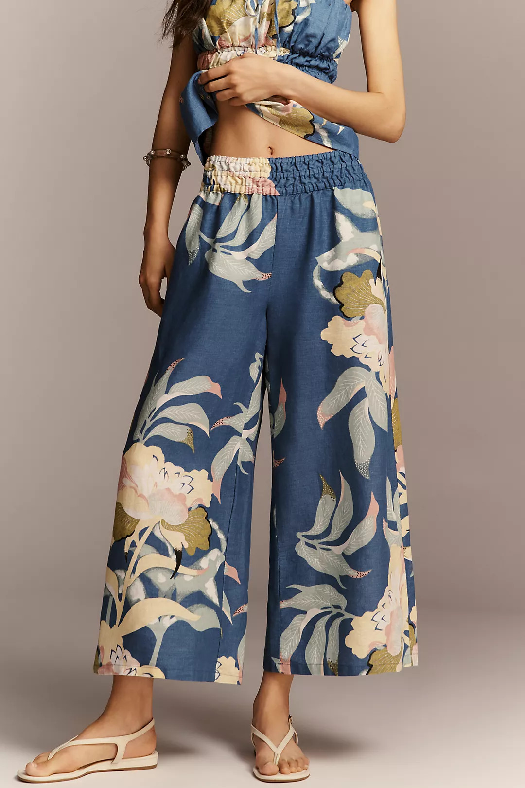 Somerset Printed-Linen Pull-On Pants | Anthropologie (US)