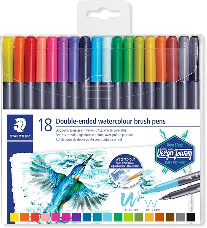 Staedtler Marsgraphic Duo Watercolor Markers, Dual Ended, Assorted Colors, Set of 18 | Amazon (US)