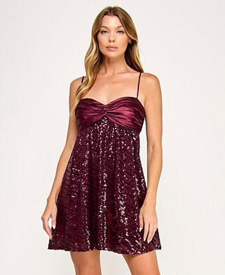 SENI & CADE Juniors' Sequined Babydoll Dress - Macy's | Macy's