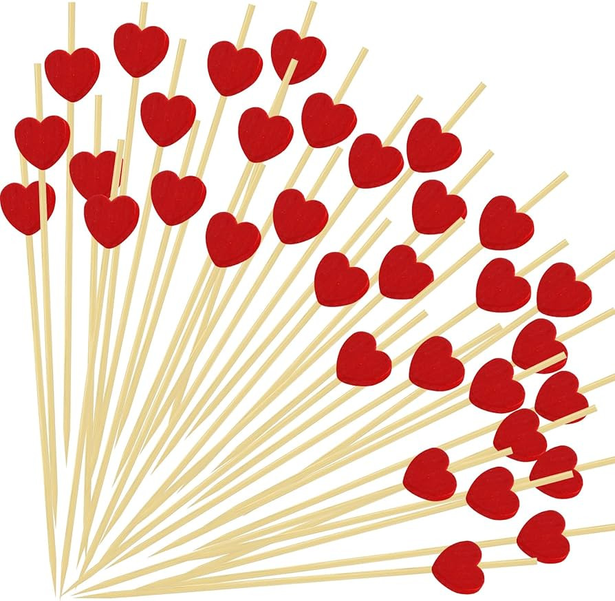 110 Pcs Heart-Shaped Cocktail Picks, 4.7 Inch Tooth picks for Appetizers, Bamboo Cocktail Sticks ... | Amazon (US)