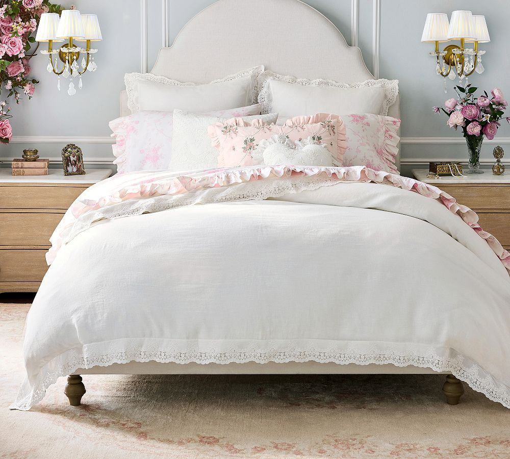 LoveShackFancy Belgian Flax Linen Ornate Crochet Duvet Cover | Pottery Barn (US)