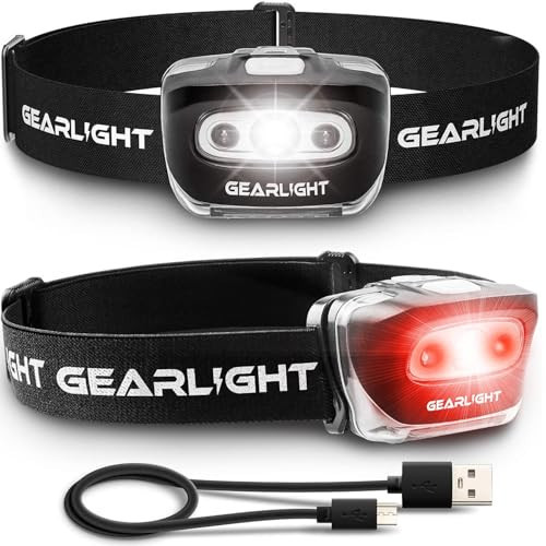 GearLight USB Rechargeable Headlamp Flashlight - S500 Running, Camping, and Outdoor LED Headlight Camping Headlamps - Head Lamp Light for Adults, Kids, Emergency Gear - Black - 2 Pack, Rechargeable | Amazon (US)