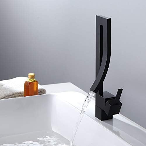 Jiuzhuo Modern Creative Design Single Lever Handle 1 Hole Bathroom Sink Faucet with Waterfall Spout  | Amazon (US)