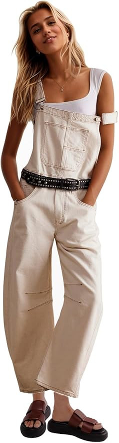 Ladyful Women's Denim Overall Casual Straight Wide Leg Bib Jeans Overall Adjustable Straps Denim ... | Amazon (US)