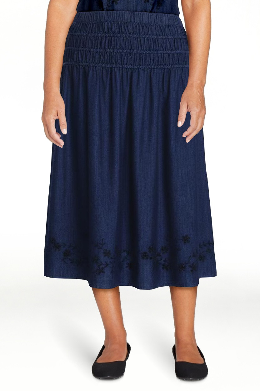 Free Assembly Women's and Women's Plus Embroidered Cotton Maxi Skirt with Smocked Waist, Sizes XS... | Walmart (US)