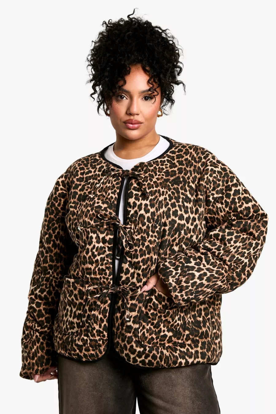Plus Leopard Tie Detail Padded Jacket | Boohoo.com (UK & IE)
