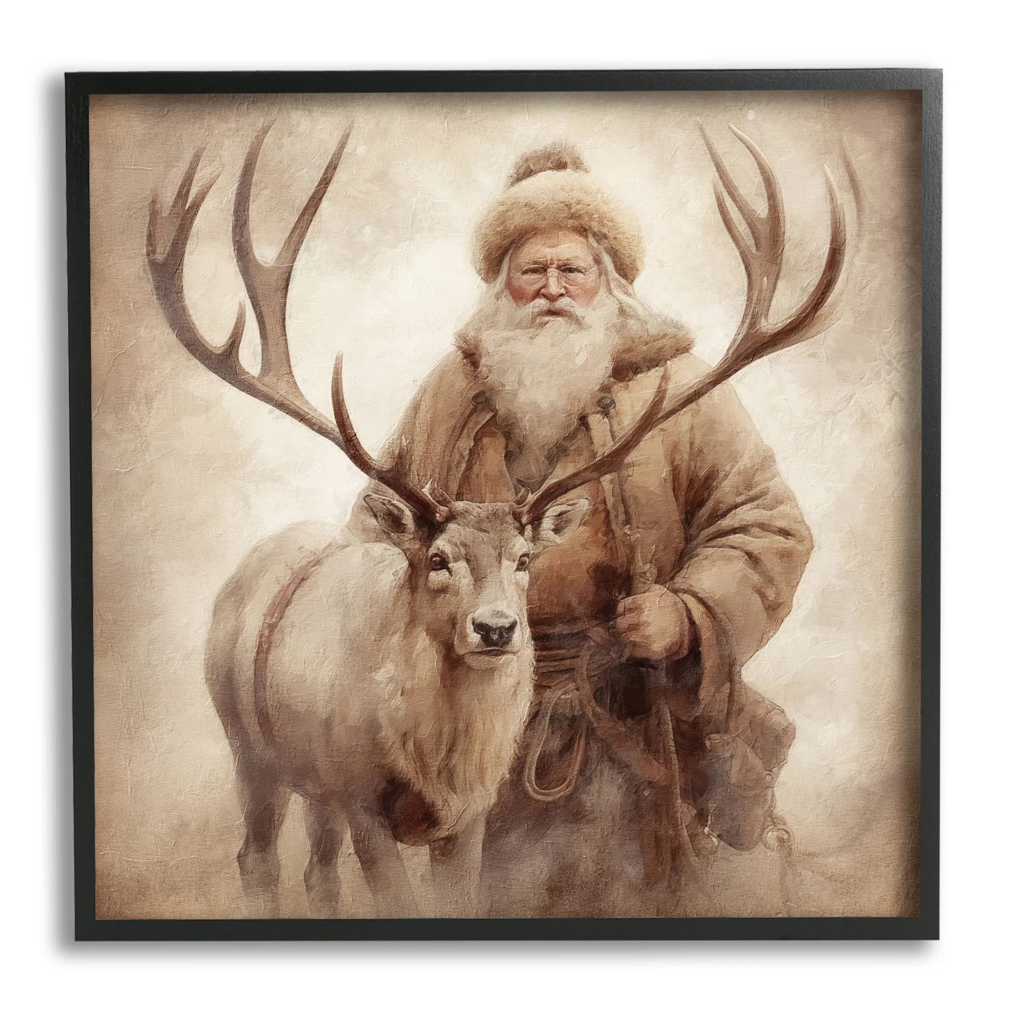 Ba-852-Framed " Traditional Santa And Reindeer " by Riley B | Wayfair North America