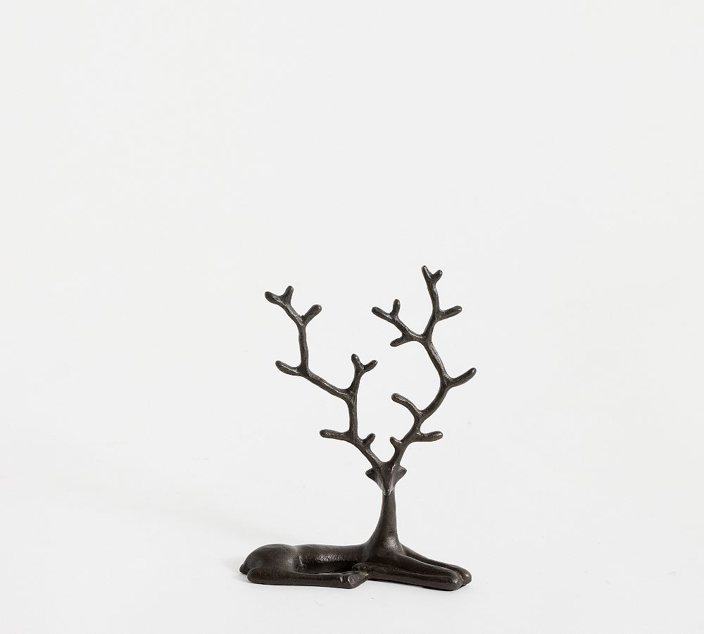 Sculpted Reindeer Sitting Small Bronze | Pottery Barn (US)