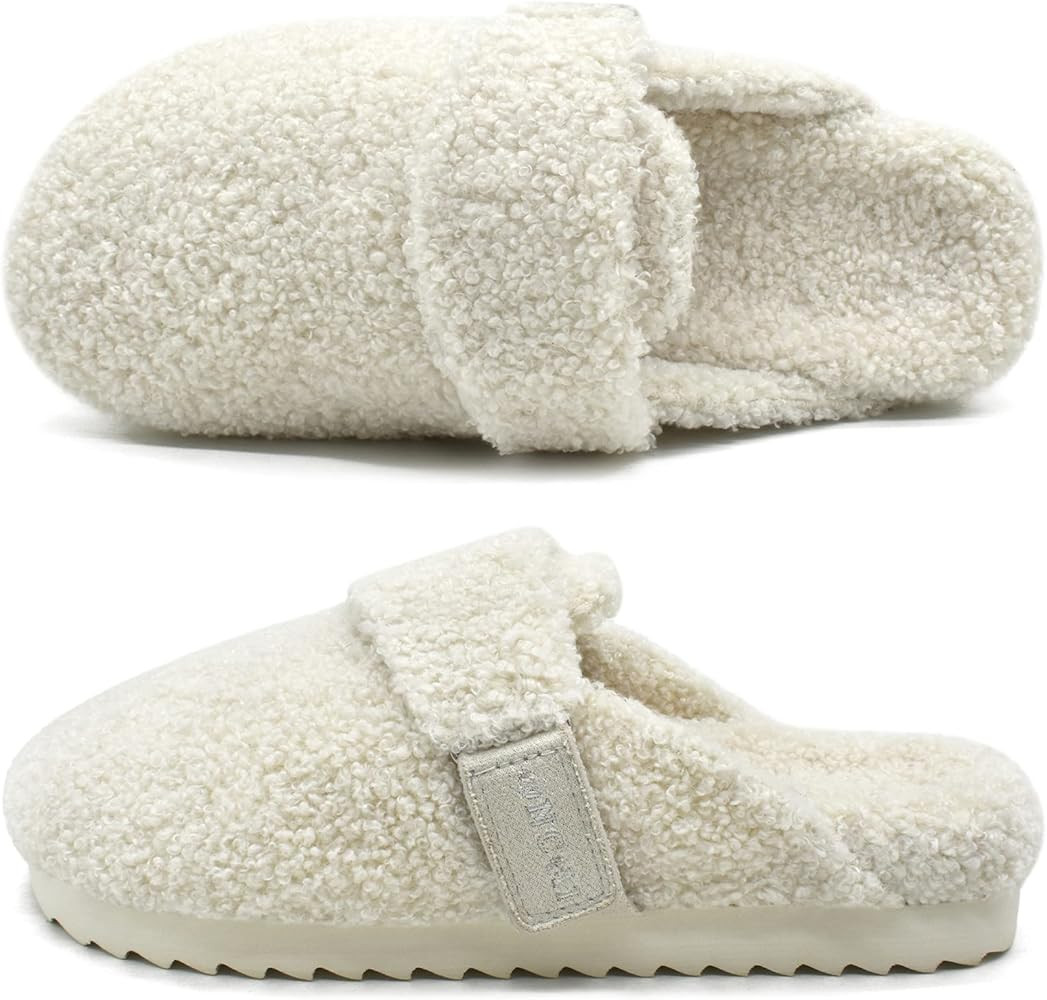 ONCAI Women's Slippers,Cute Fluffy Sherpa Faux Fur Scuff Garden Clogs Slip on House Sliipers with Po | Amazon (UK)