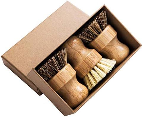 Palm Pot Brush- Bamboo Round 3 Packs Mini Dish Brush Natural Scrub Brush Durable Scrubber Cleaning K | Amazon (US)