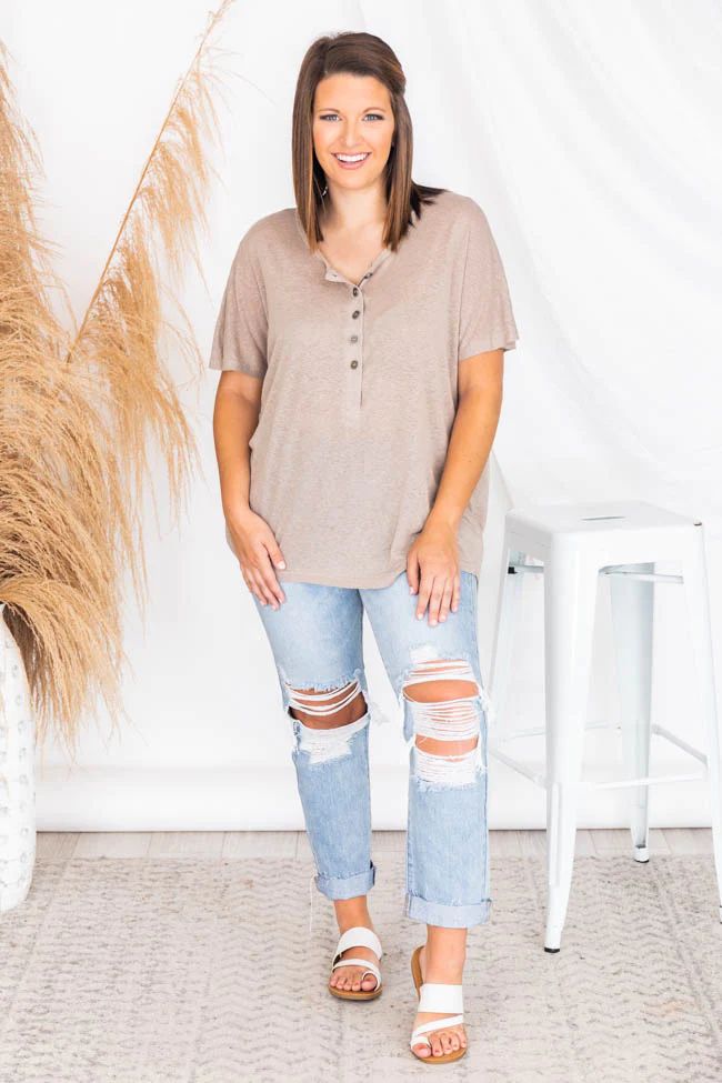 Undoubting Memories Taupe Henley Tee | Pink Lily