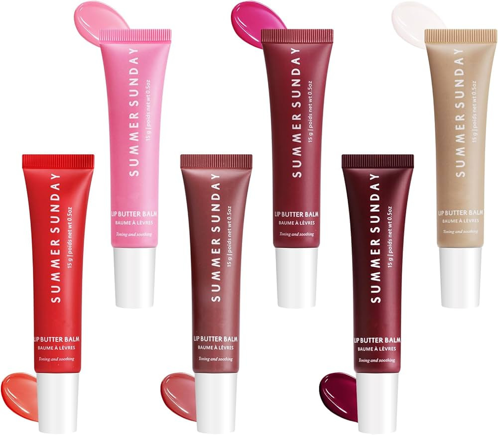 6 PCS Summer Lip Butter Balm, Lip Gloss for Instant Moisture, Lip Balm with Non-Sticky Shine, Ult... | Amazon (US)