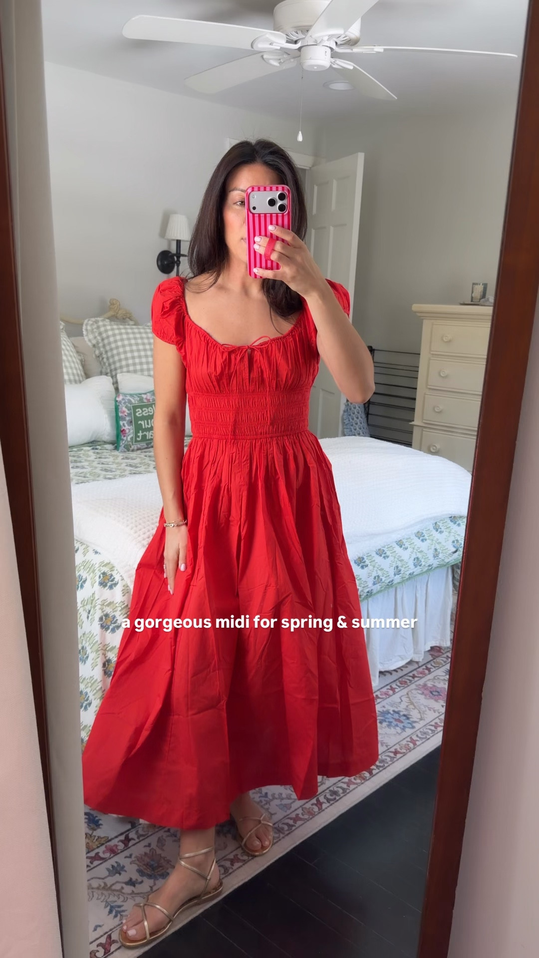 obsessed with the color of this midi dress for spring & summer! this is such a flattering and feminine fit. I got a size down because this style, with all the elastic, runs big!

#LTKootd #LTKSeasonal #LTKSpringSale