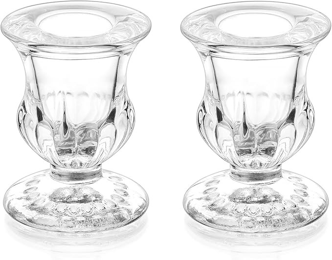 Romadedi Glass Taper Candle Holders - Clear Small Candlestick Holder Bulk, Thicker Glass Candle S... | Amazon (US)