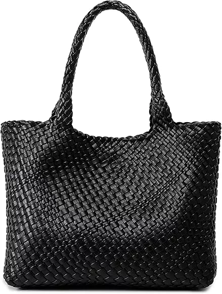 Women's Fashion Woven Vegan Leather Shopper Bag