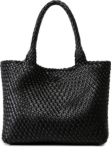 Woven Bag for Women, Fashion Top Handle Shoulder Bag Vegan Leather Shopper Bag Large Travel Tote ... | Amazon (CA)