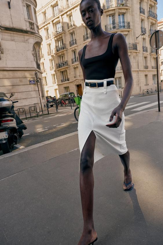 BELTED PENCIL MIDI SKIRT | Zara UK