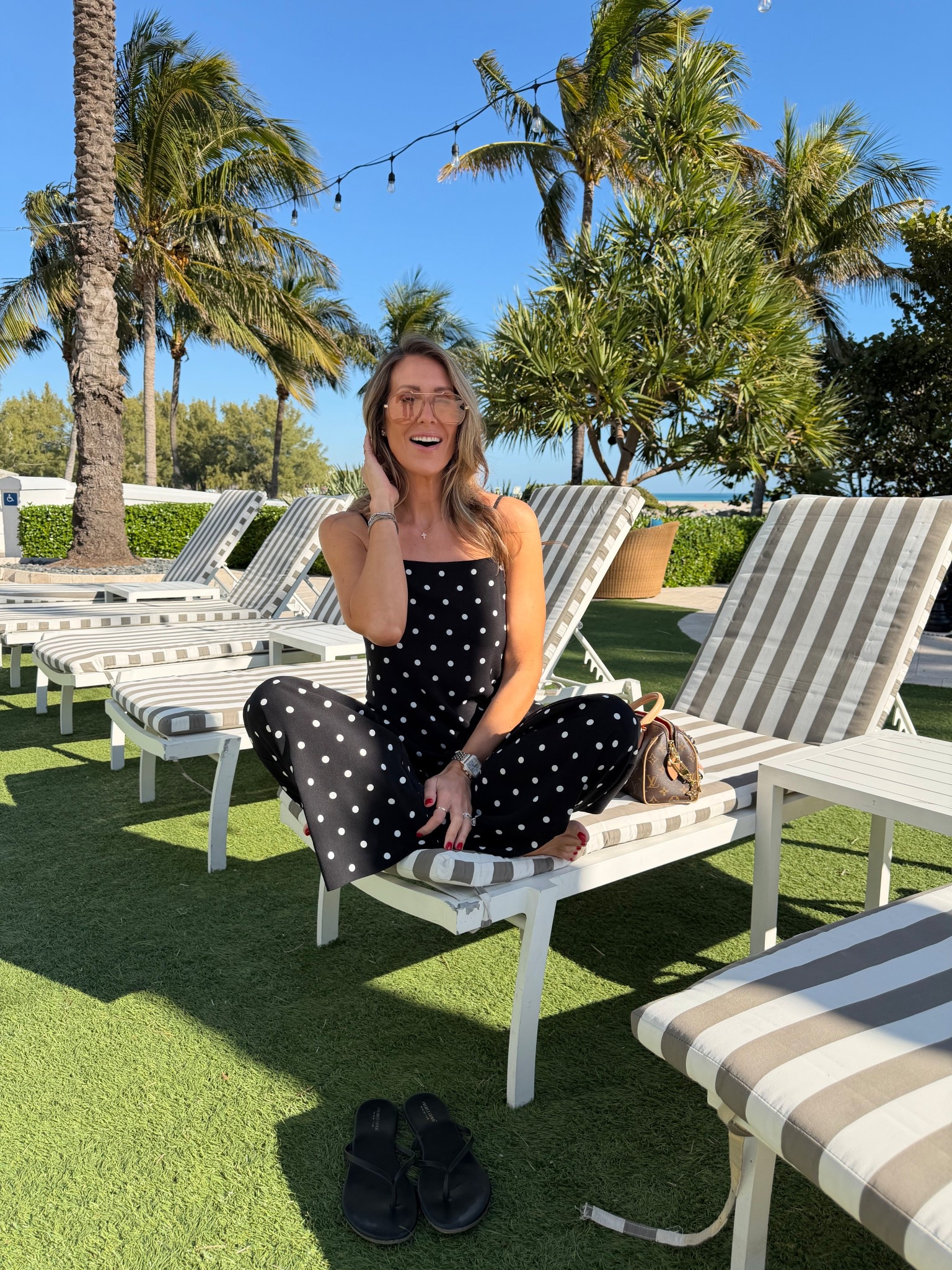 Polka dots in Miami 😊☀️ 
Size small tall pants 
Size small top 

#LTKMidsize #LTKmomlife #LTKOver40