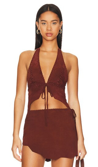 Lovers and Friends Suede Leather Top in Brown. - size M | Revolve Clothing (Global)