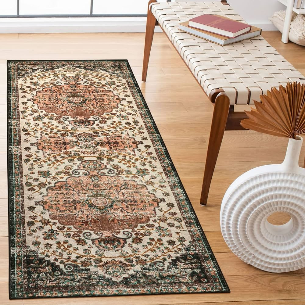 Morebes Thin Laundry Room Rug Runner, Floral 2x5 Bathroom Runner Oriental Throw Rugs Washable Hal... | Amazon (US)