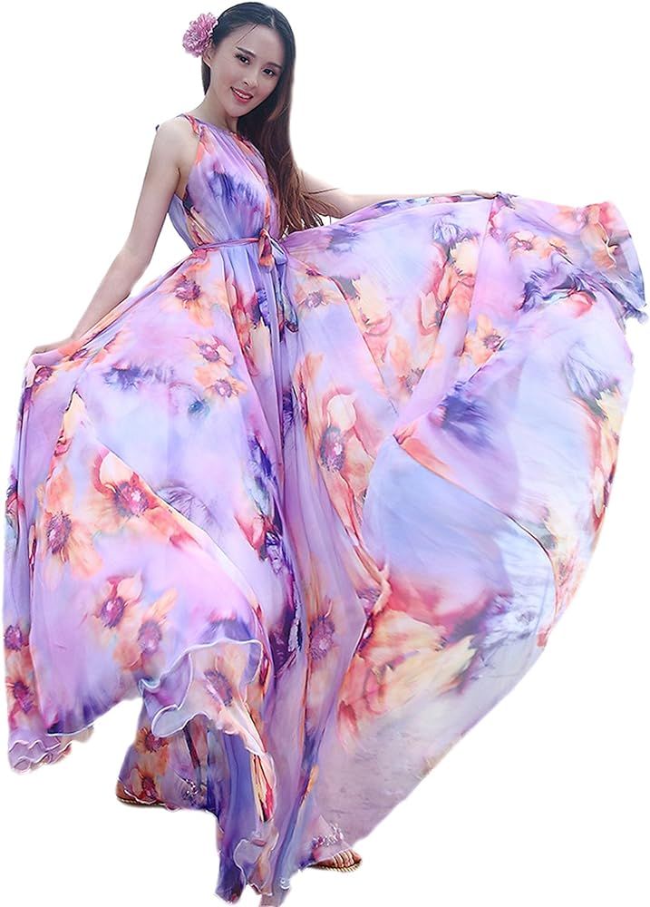 MedeShe Women's Chiffon Floral Holiday Beach Bridesmaid Maxi Dress Sundress | Amazon (US)