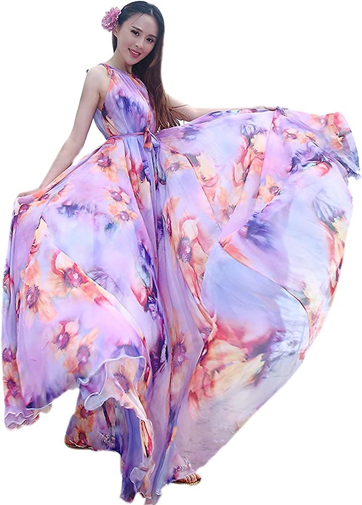 MedeShe Women's Chiffon Floral Holiday Beach Bridesmaid Maxi Dress Sundress | Amazon (US)