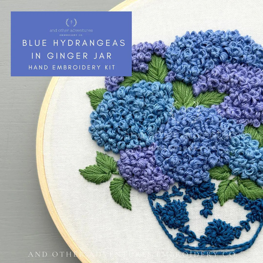 Blue Hydrangeas in Ginger Jar - Floral Hand Embroidery KIT, Blue Chinoiserie Chic, Mother's Day G... | Etsy (US)