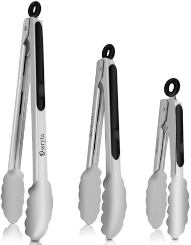 Stainless Steel Cooking Tongs Set of 3 - Heavy Duty 12/9/7 Inch Locking Tongs, Heat Resistant to ... | Amazon (US)