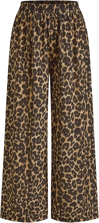 CIDER Leopard Pants Women Wide Leg Trousers Animal Print Mid Waist Elastic Casual Long Pants Stre... | Amazon (US)